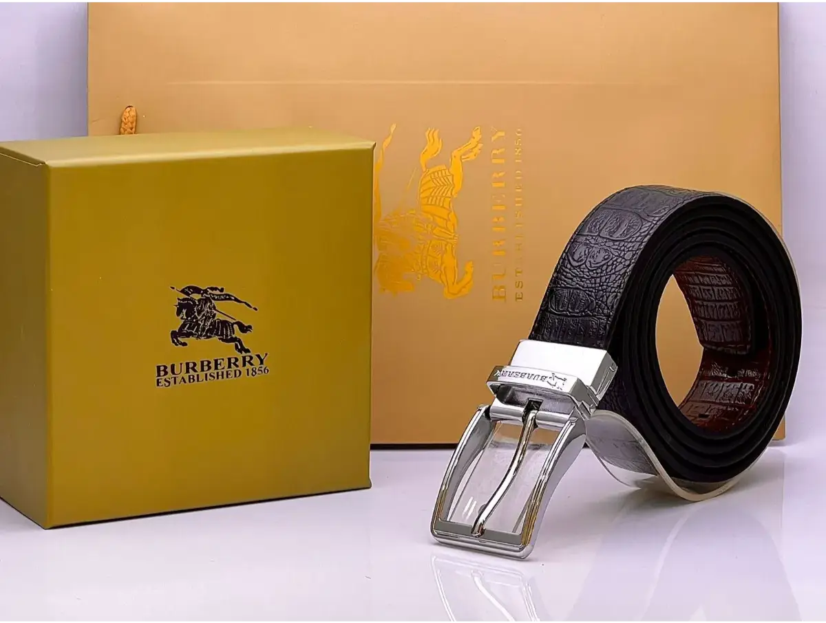Burberry Silver Simple Buckle Belt For Men