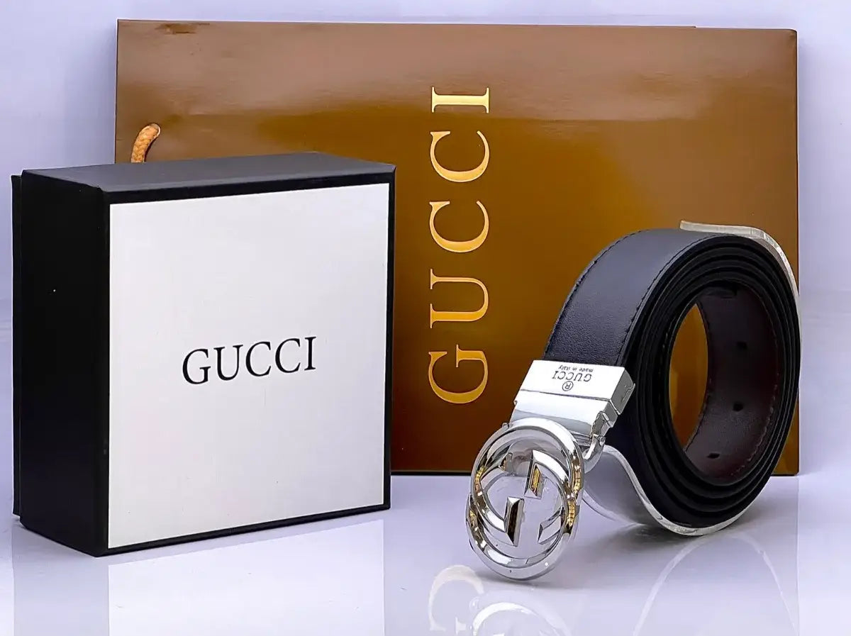 Gucci GG Silver Diamond Cut Dual side Belt For Men