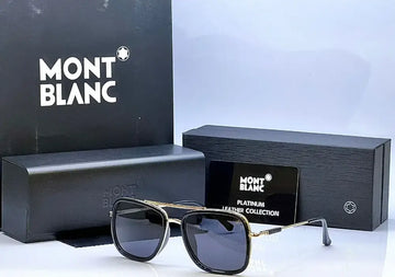 Mont Blanc 743 Golden Black Square Sunglasses