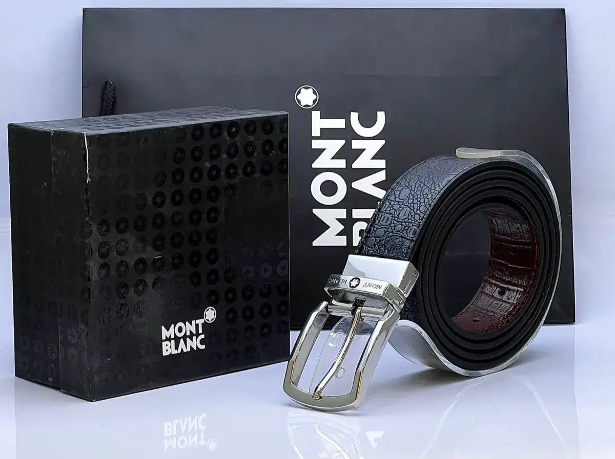 Mont Blanc Silver Simple Buckle Belt For Men