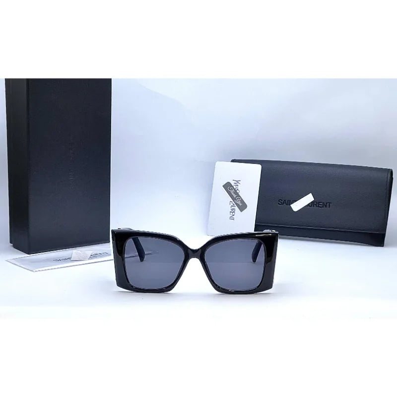 Saint Laurent YSL Blaze oversized sunglasses with black acetate frame and angular square lenses with brand box