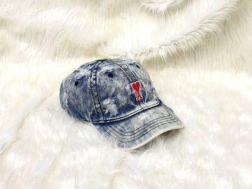 AMI Paris Bleu Used Ami de Coeur Distressed Denim Cap