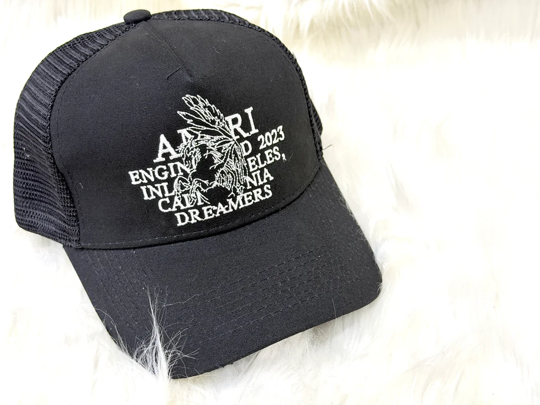 AMIRI Black Engineered in California 2023 Graphic Trucker Cap