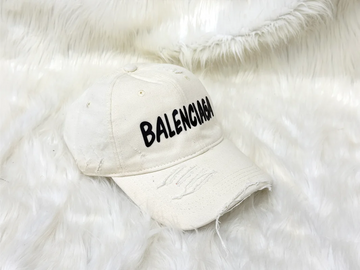 Balenciaga White Distressed Logo Baseball Cap