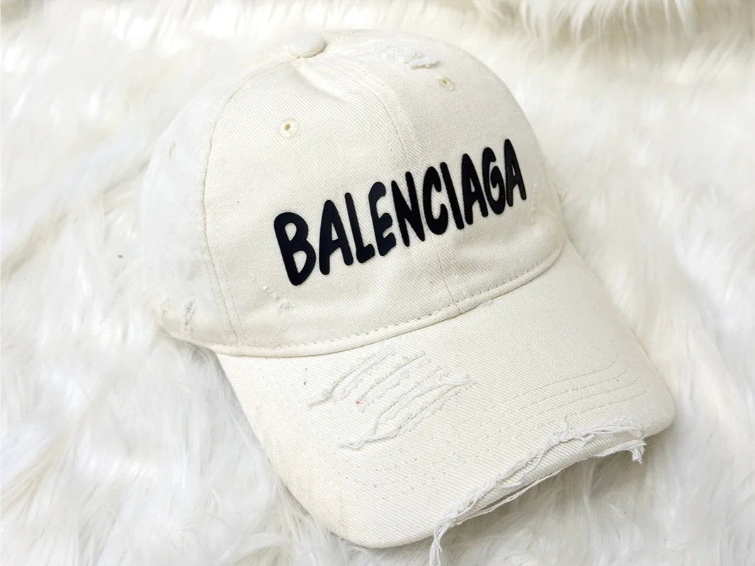 Balenciaga White Distressed Logo Baseball Cap