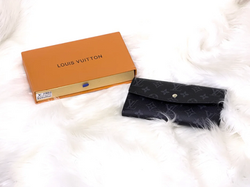 Black Monogram Long Flap Wallet with Matching Card Holder