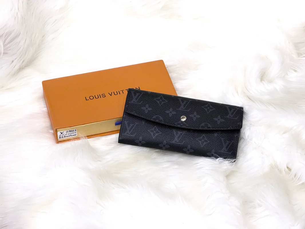 Black Monogram Long Flap Wallet with Matching Card Holder