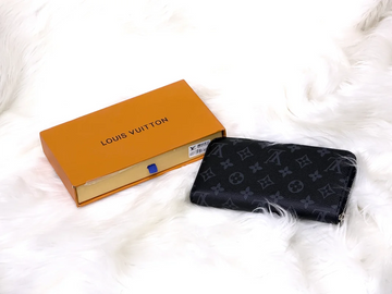 Black Monogram Zip Around Long Wallet with Multiple Compartments
