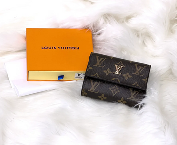 Brown Monogram Flap Long Wallet with Gold Logo Detail