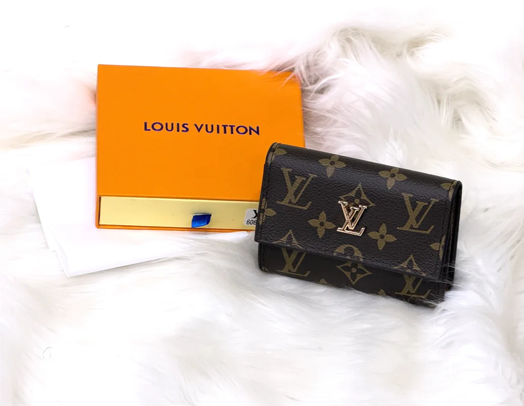 Brown Monogram Flap Long Wallet with Gold Logo Detail