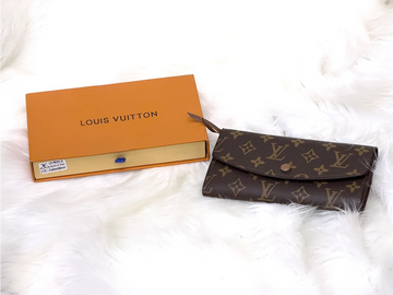 Brown Monogram Flap Long Wallet with Zipper Compartment
