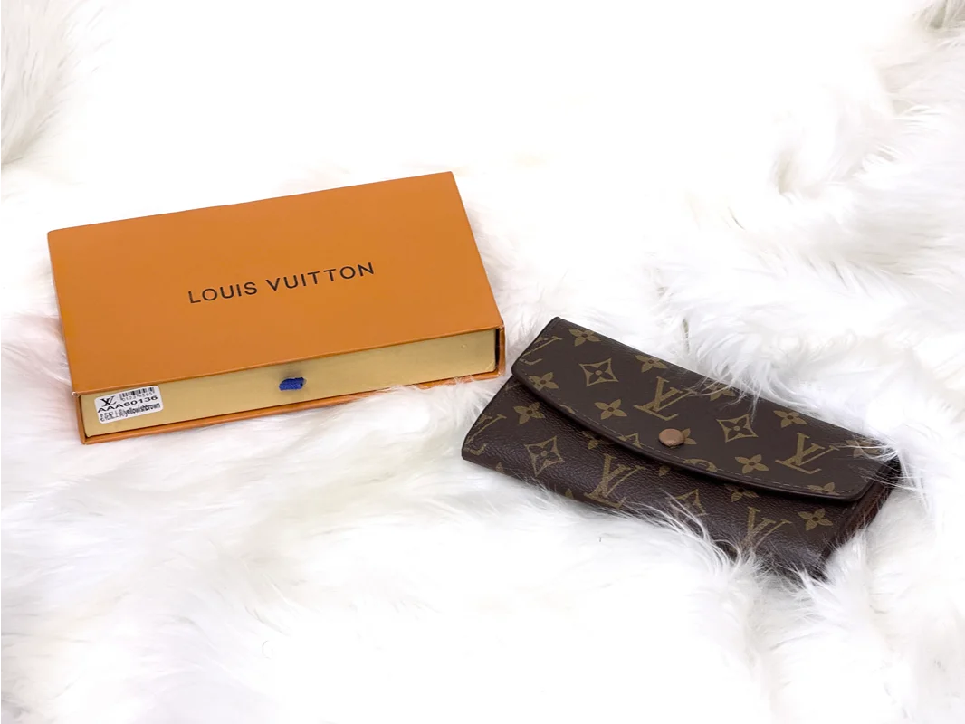 Brown Monogram Flap Long Wallet with Zipper Compartment