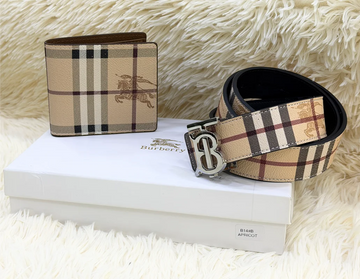 Burberry B14#B Apricot Check Belt & Wallet Set
