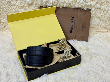 Burberry Black Belt Gift Set with Interchangeable B Buckles