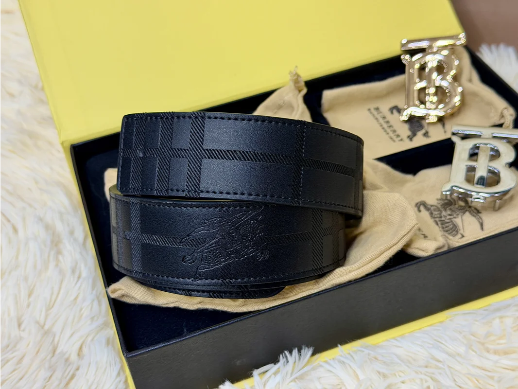 Burberry Black Belt Gift Set with Interchangeable B Buckles