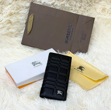 Burberry Black Embossed Pattern Long Wallet with Knight Logo