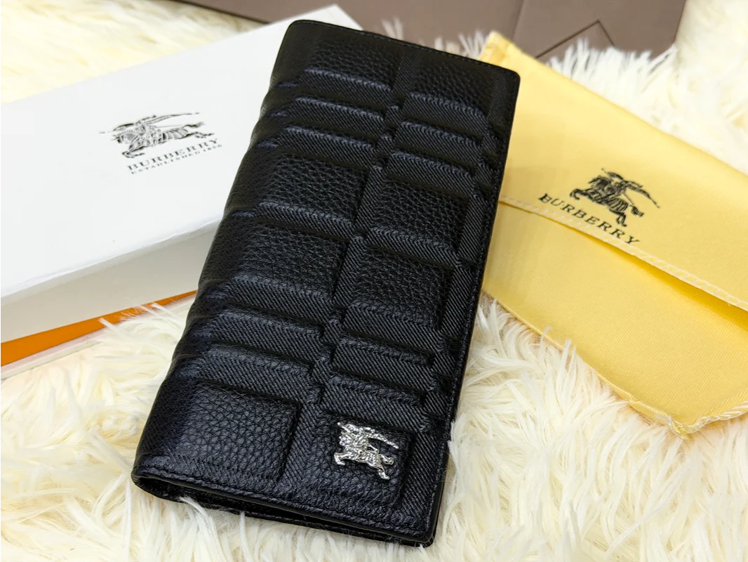 Burberry Black Embossed Pattern Long Wallet with Knight Logo