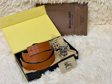 Burberry Brown Belt Gift Set with Interchangeable B Buckles