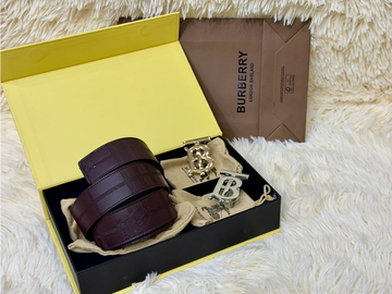 Burberry Dark Brown Belt Gift Set with Interchangeable B Buckles