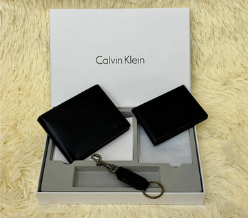 Calvin Klein Black Classic Wallet Gift Set with Card Holder & Keychain