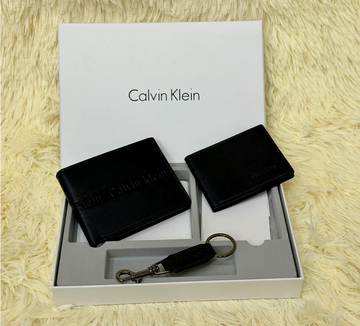 Calvin Klein Black Embossed Logo Wallet Gift Set with Card Holder & Keychain