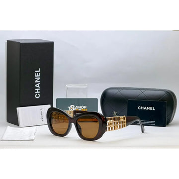 Chanel Brown Oval Sunglasses