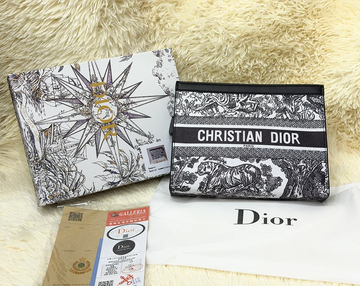 Christian Dior Black & White Toile Print Zip Pouch