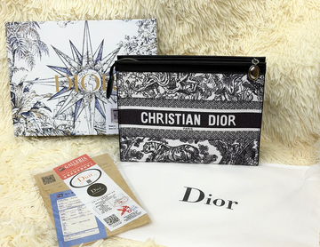 Christian Dior Black & White Toile Print Zip Pouch