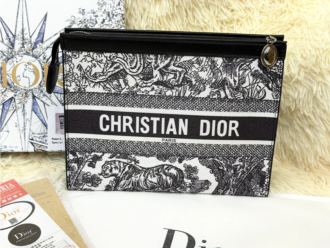 Christian Dior Black & White Toile Print Zip Pouch