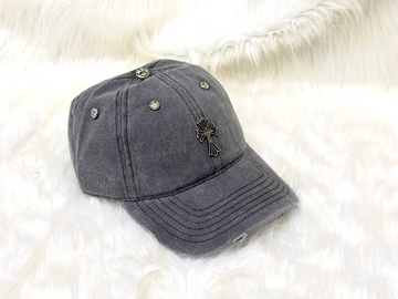 Chrome Hearts Grey Distressed Cross Embellished Baseball Cap