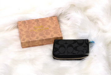 Coach Signature Black Accordion Zip Card Holder
