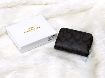 Coach Signature Black Accordion Zip Card Holder