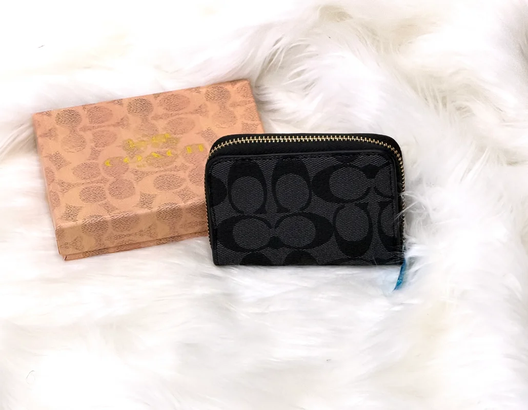 Coach Signature Black Accordion Zip Card Holder