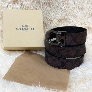 Coach Signature C Brown Belt with Gunmetal Buckle