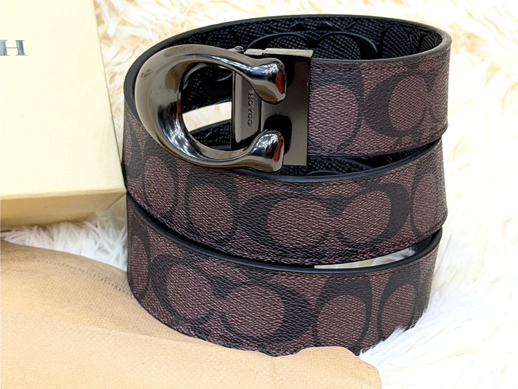 Coach Signature C Brown Belt with Gunmetal Buckle