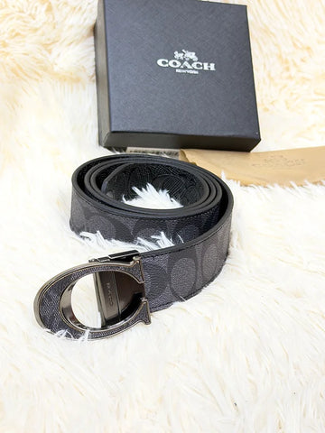 Coach Signature C Grey Belt with Gunmetal Buckle