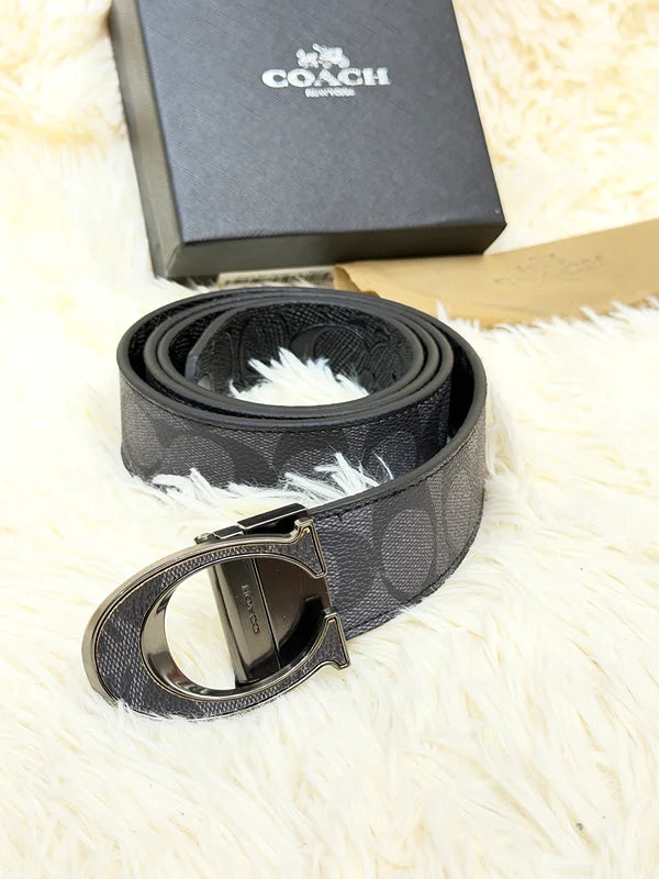 Coach Signature C Grey Belt with Gunmetal Buckle