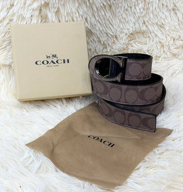 Coach Signature C Khaki Belt with Gunmetal Buckle