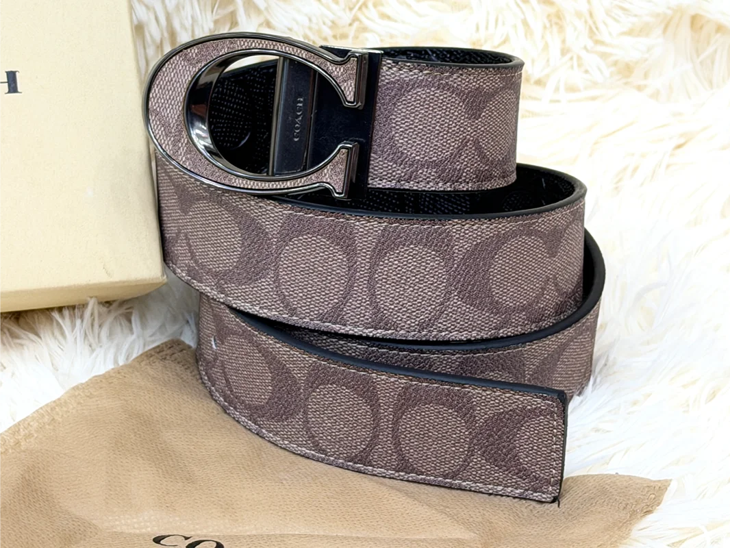 Coach Signature C Khaki Belt with Gunmetal Buckle
