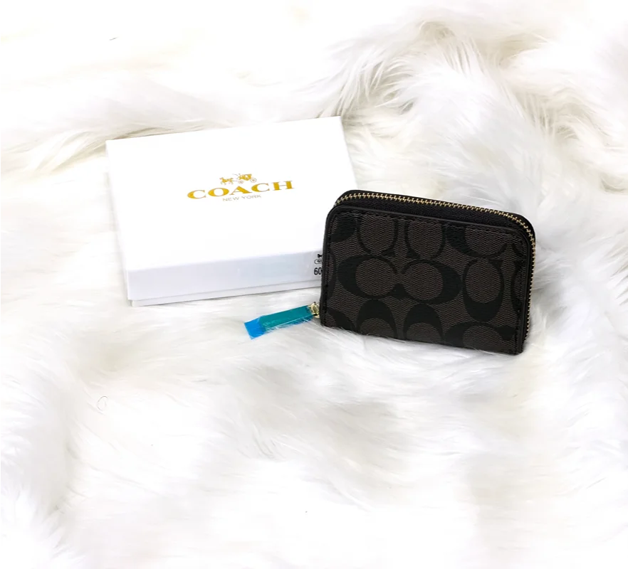 Coach Signature Canvas Accordion Card Holder Wallet – Black