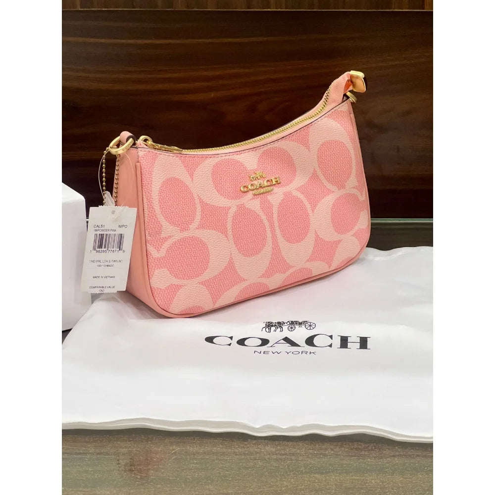 Coach Teri Shoulder Bag – Pink Signature Canvas | Premium Quality Handbag