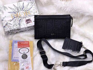 Dior Black Embossed Monogram Crossbody Pouch Bag