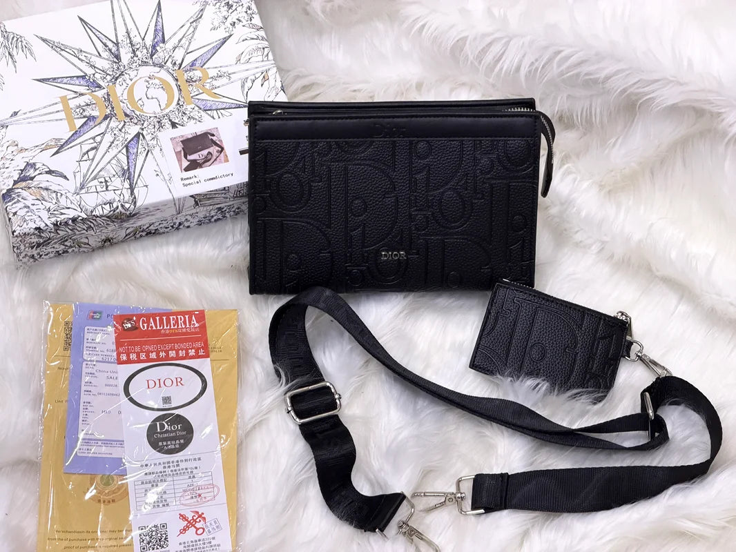 Dior Black Embossed Monogram Crossbody Pouch Bag