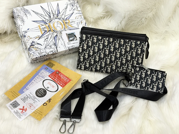 Dior Black Grey Oblique Crossbody Pouch Bag