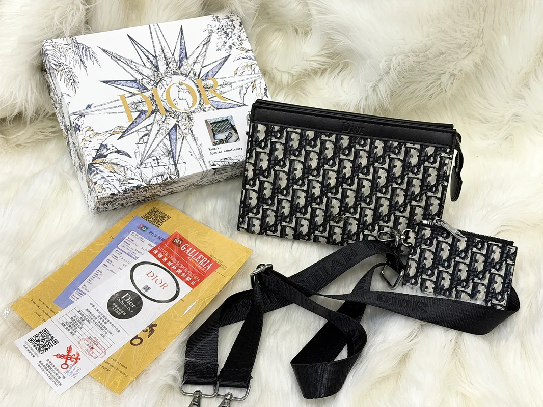 Dior Black Grey Oblique Crossbody Pouch Bag