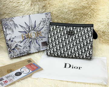 Dior Black & White Monogram Pattern Zip Pouch