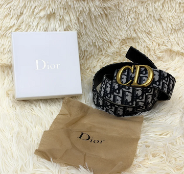 Dior CD Logo Black Jacquard Belt with Gold Buckle