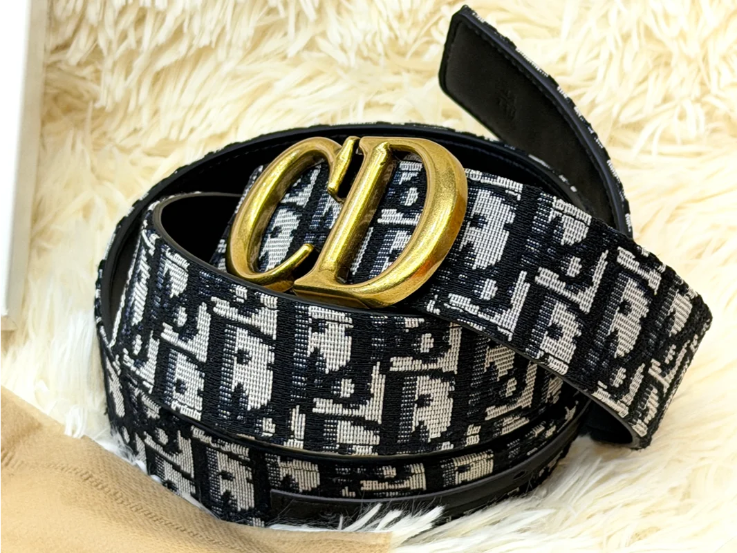 Dior CD Logo Black Jacquard Belt with Gold Buckle