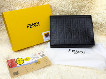 Fendi Black Embossed FF Pattern Zip Pouch