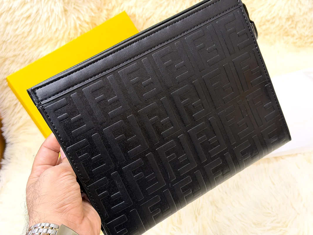 Fendi Black Embossed FF Pattern Zip Pouch